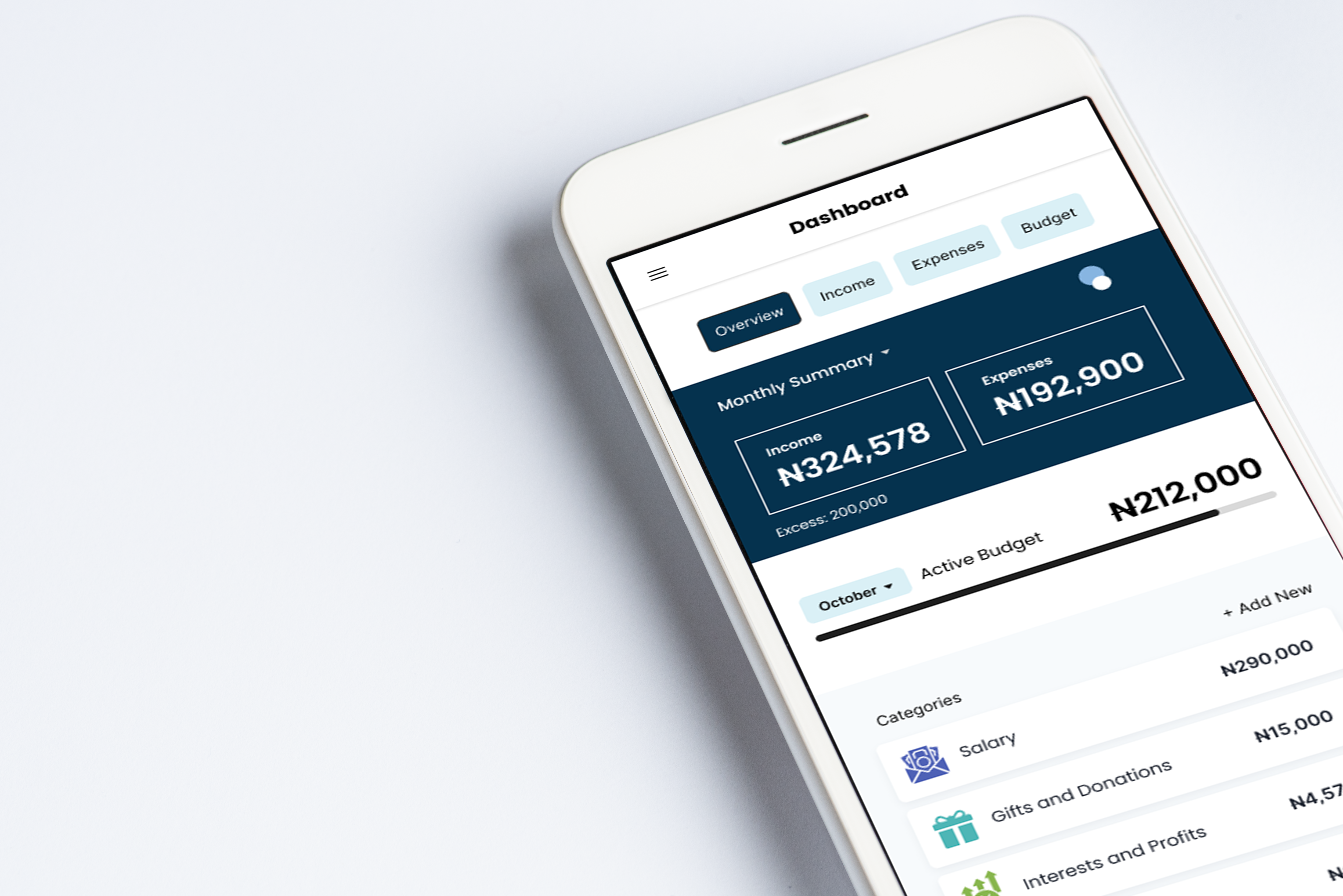 Personalised financial insights and goals interface