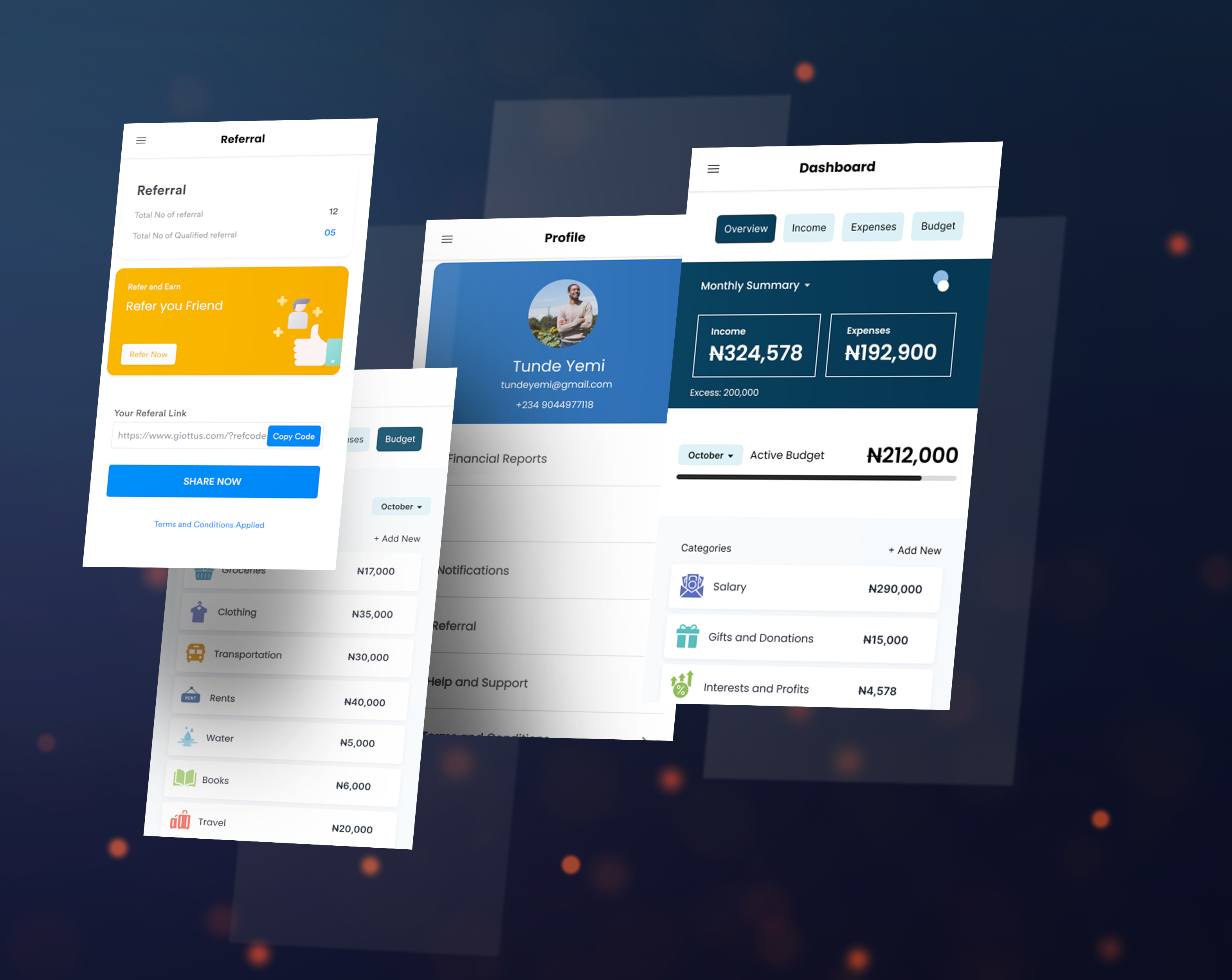 Income and expense transaction management interface
