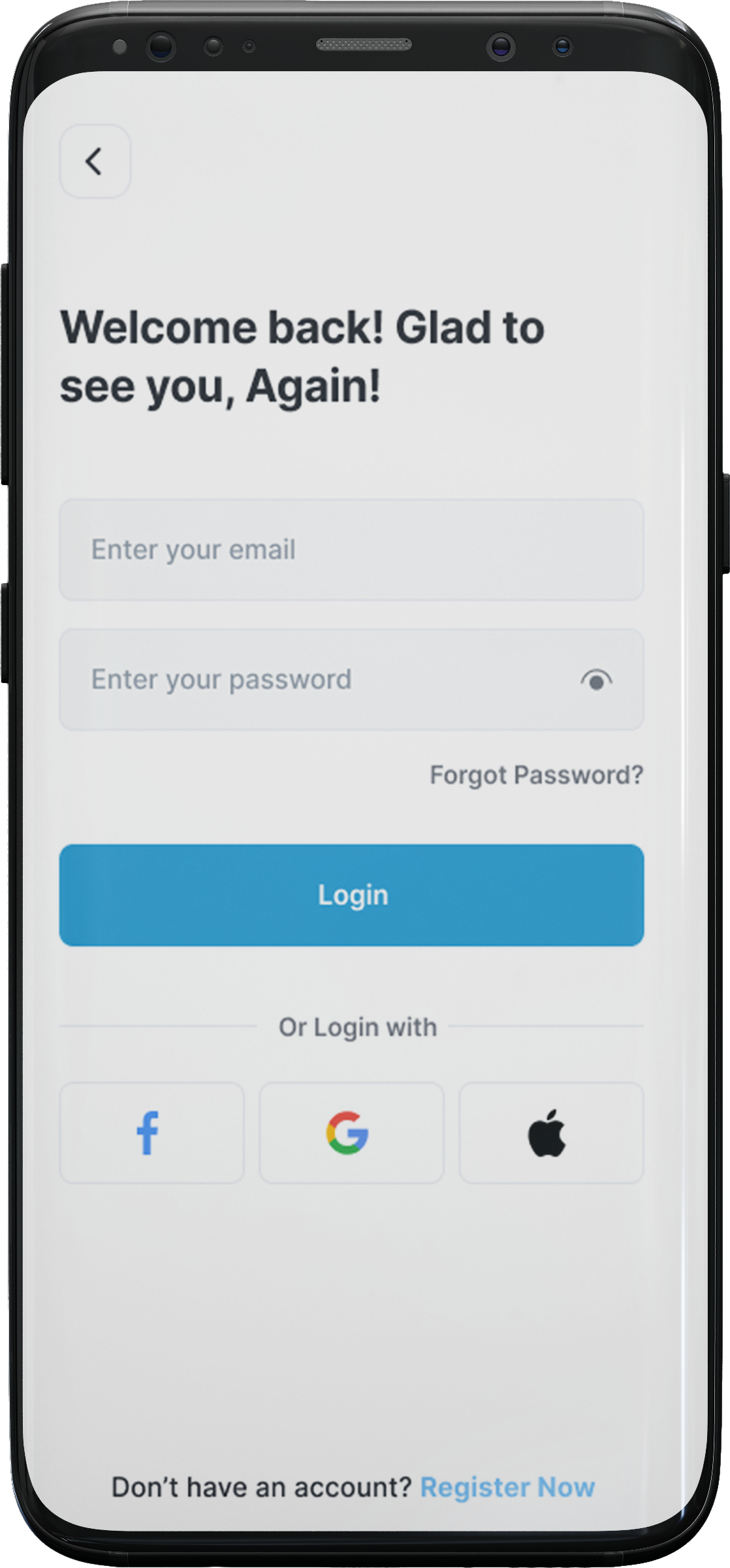 Mobile application login screen