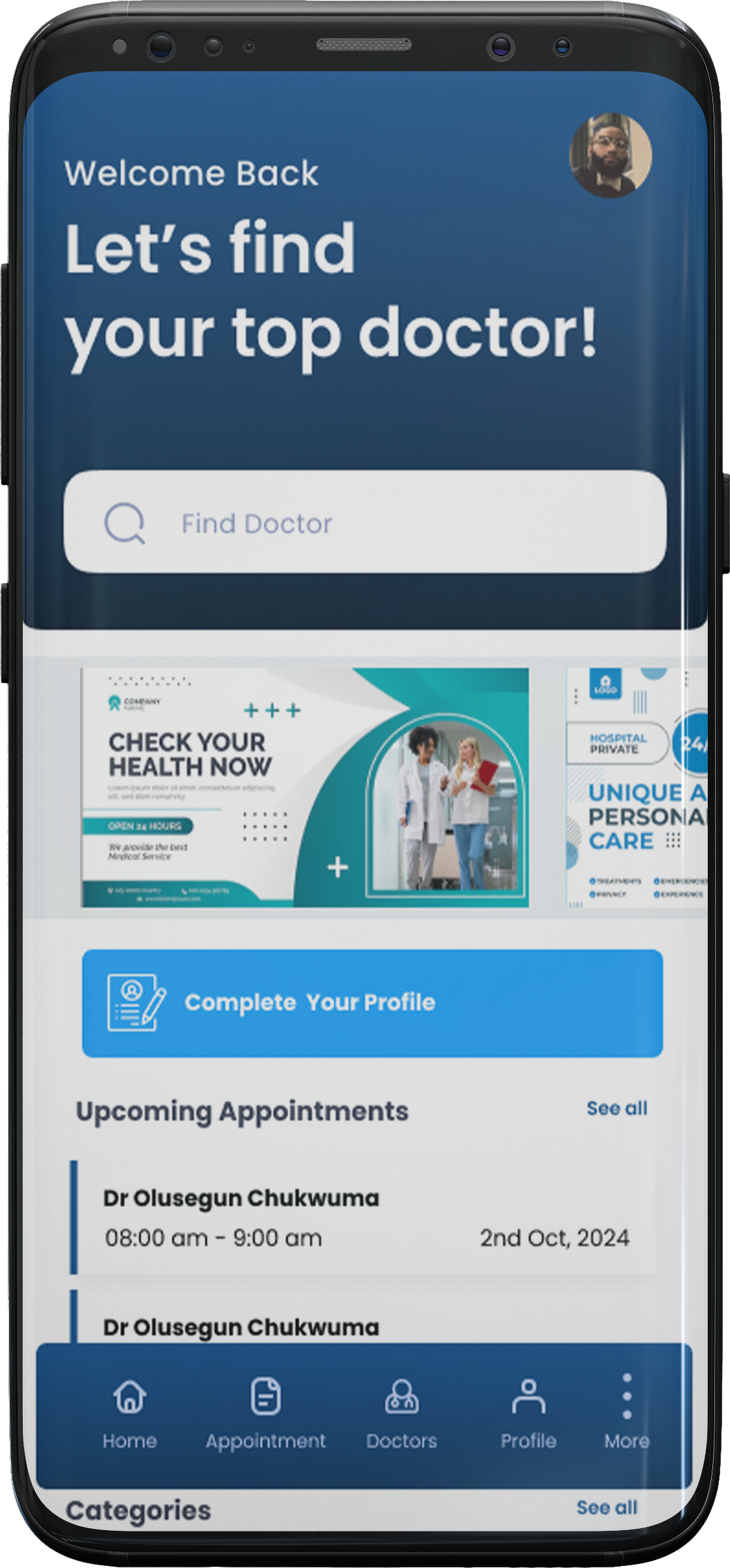Patient telemedicine application dashboard
