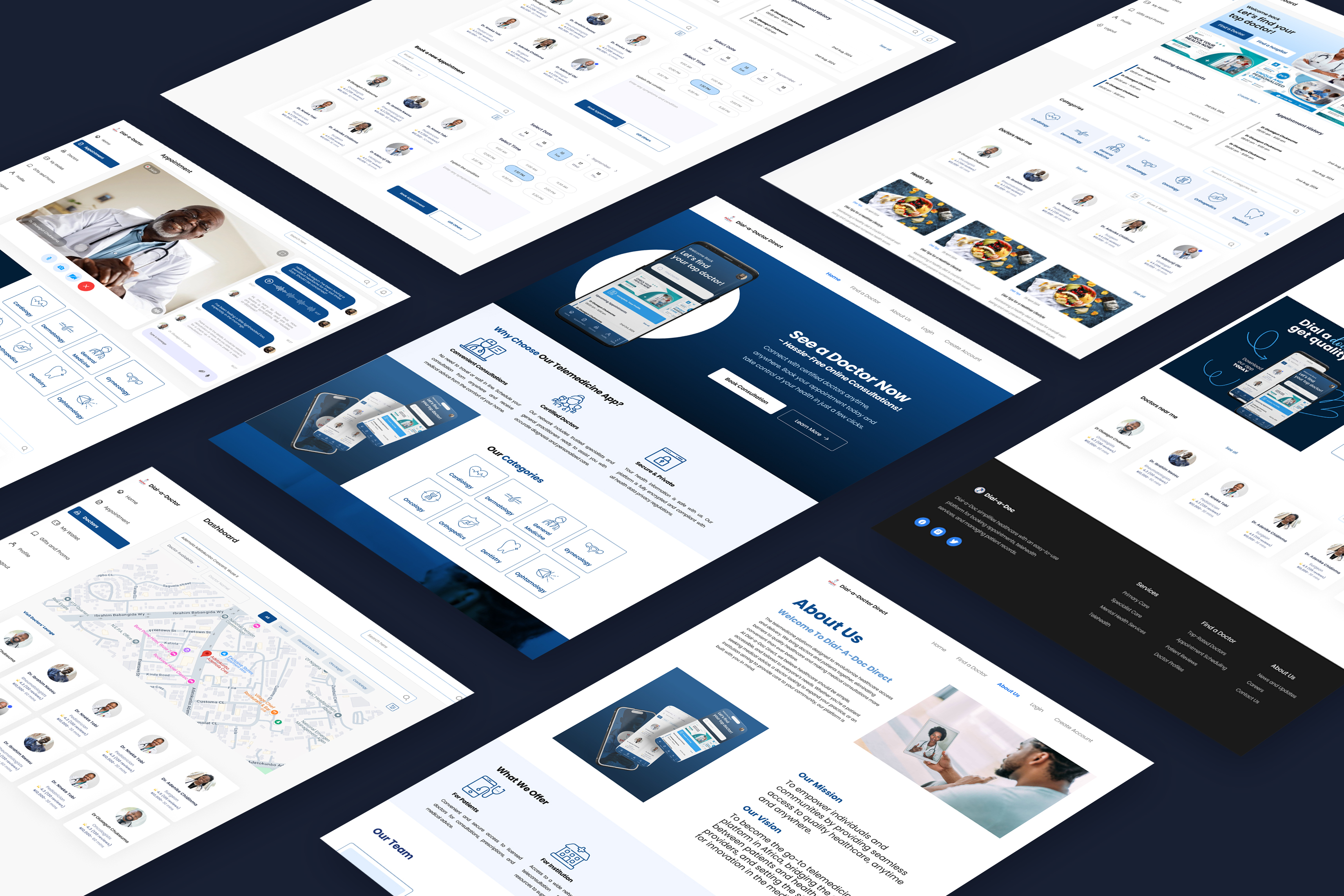 Dial-a-Doc product design interface mockups